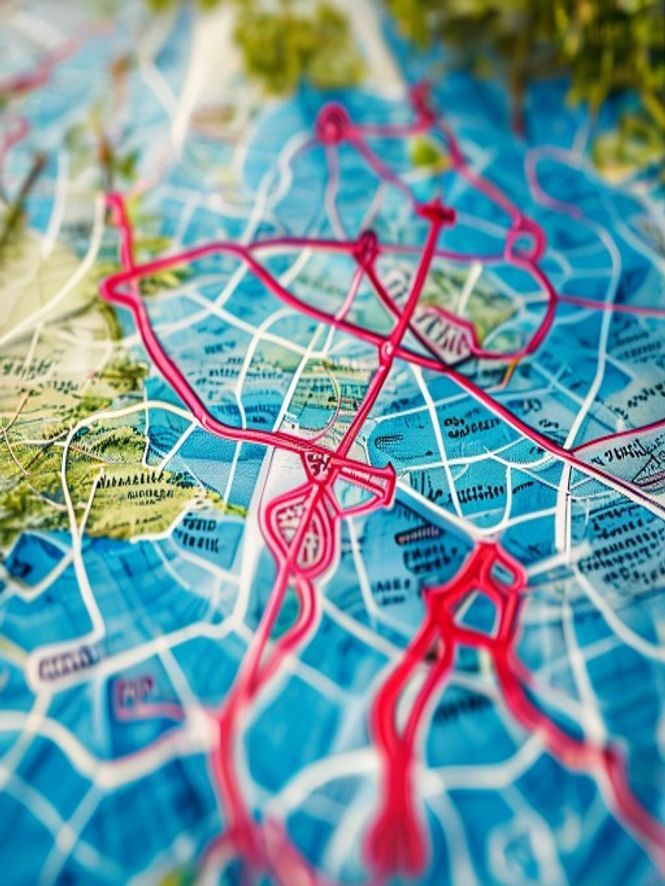 Detailed cycle route map of East London with marked stops and key landmarks